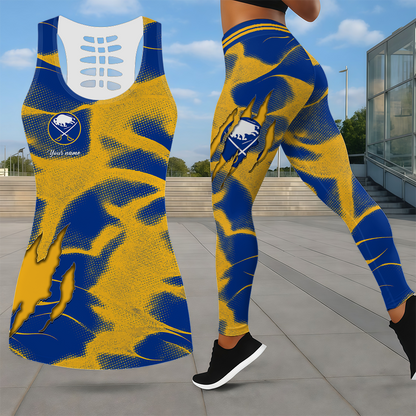 LIMITED EDITION - NEW CUSTOMIZED NHL28 BFS BUFFALO SABRES LEGGINGS & HOLLOW TANK TOP SET