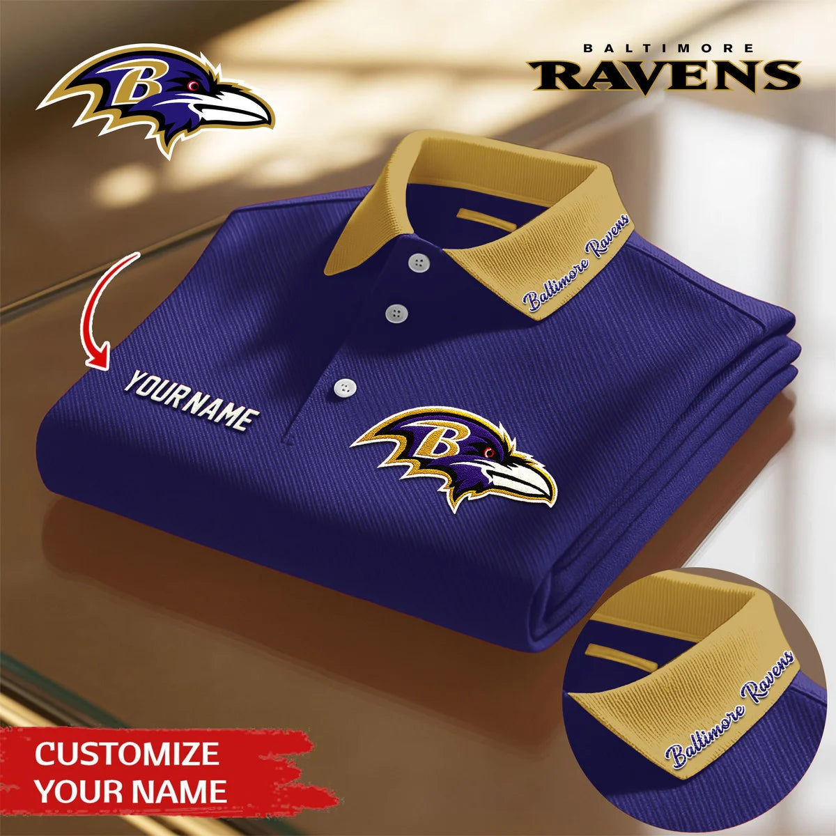LIMITED EDITION - NEW CUSTOMIZED NFL28 BTR BALTIMORE RAVENS POLO SHIRT