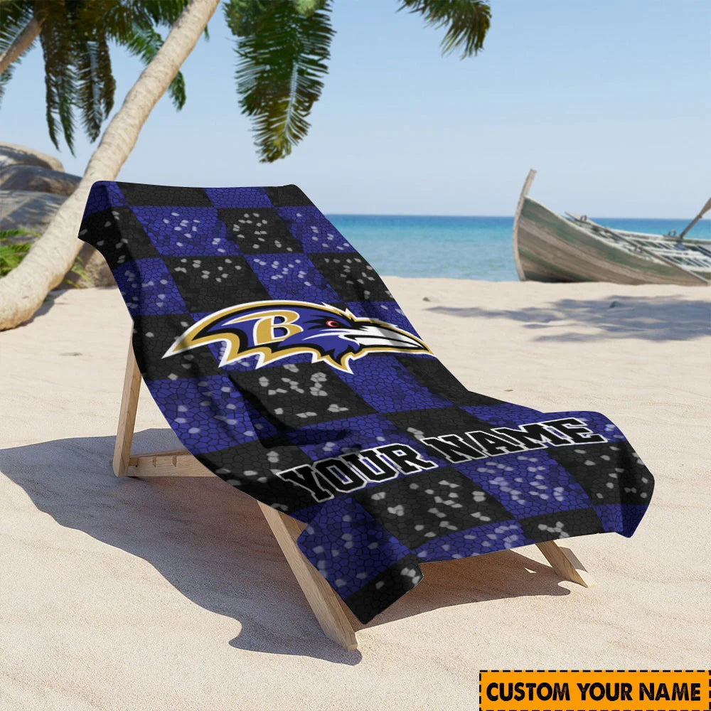 LIMITED EDITION - NEW CUSTOMIZED NFL28 BTR BALTIMORE RAVENS BEACH TOWEL