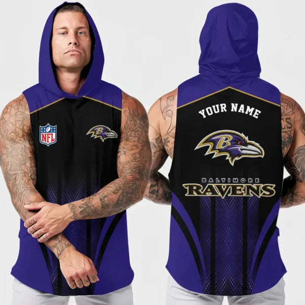 [SPECIAL OFFER] NEW CUSTOMIZED NFL28 BTR BALTIMORE RAVENS HOODED TANK TOP