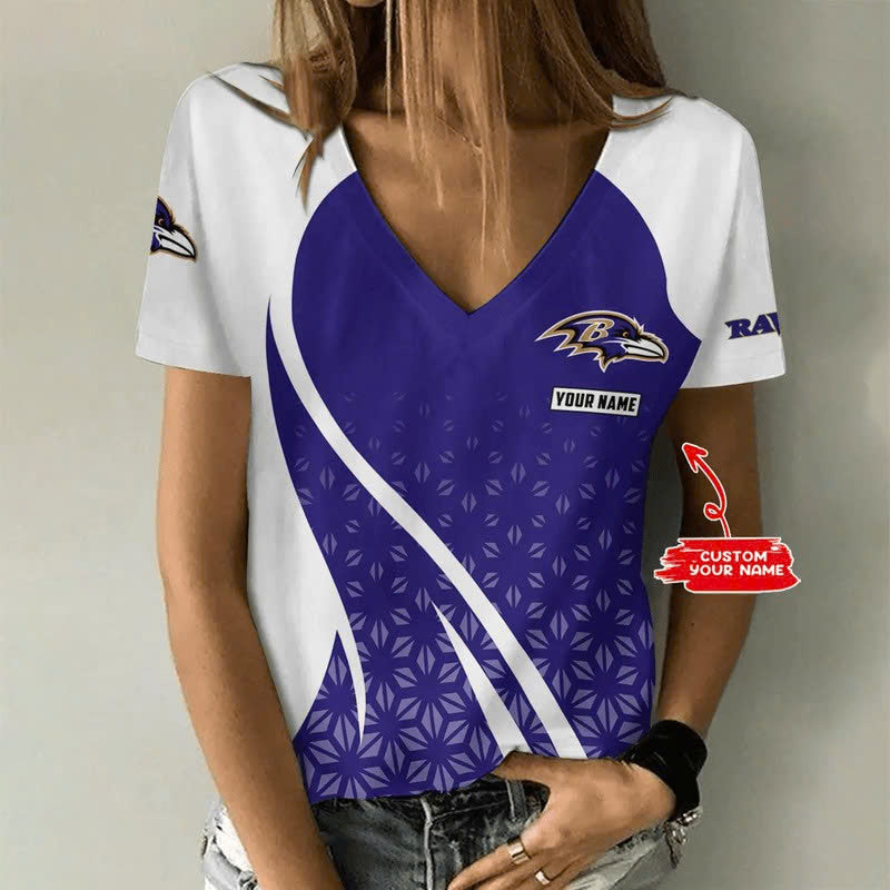 LIMITED EDITION - NEW CUSTOMIZED NFL28 BTR BALTIMORE RAVENS V-NECK FEMALE SHIRT