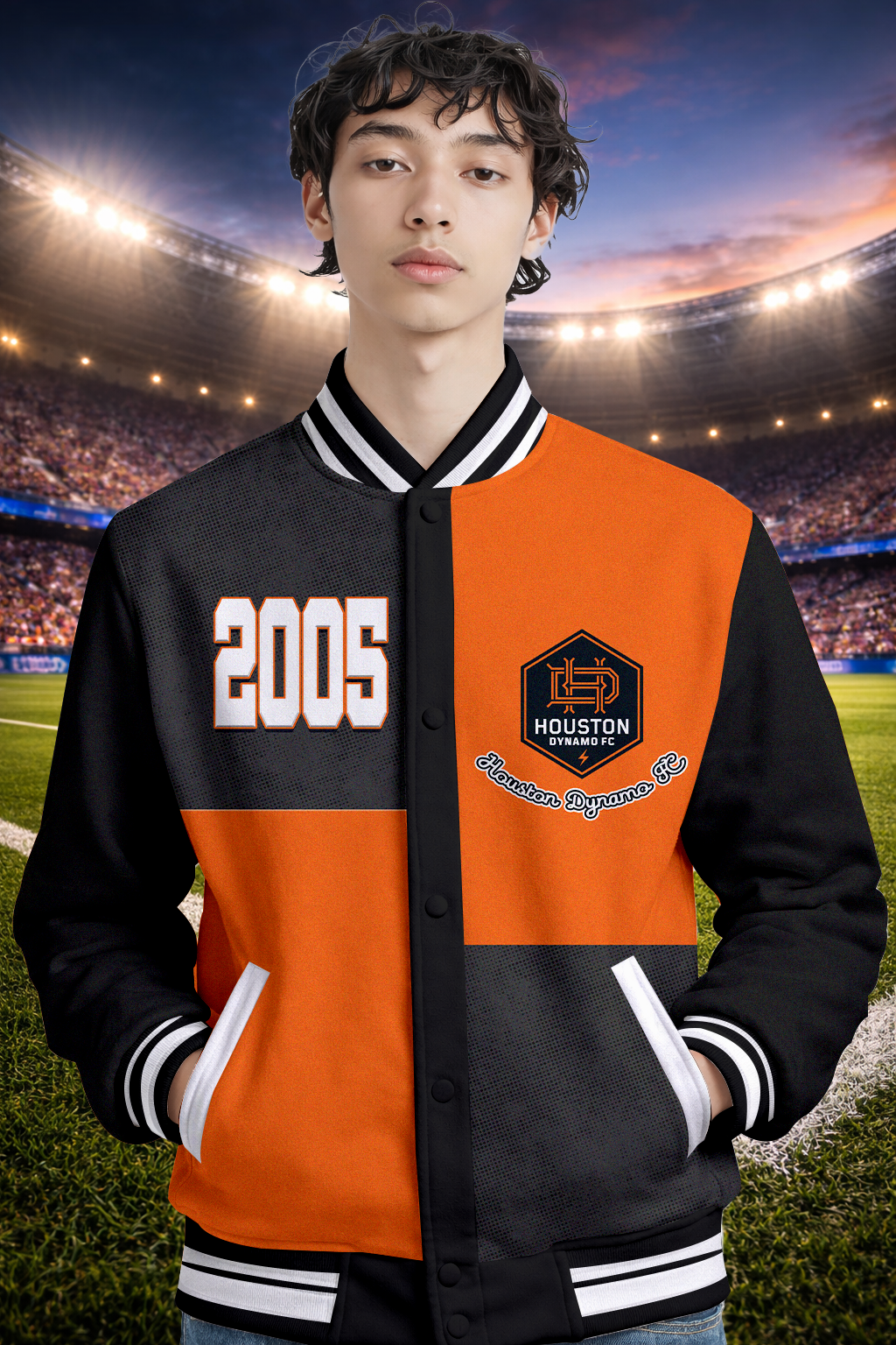 LIMITED EDITION - NEW CUSTOMIZED MLS28 HDF HT DYNAMO SATIN VARSITY & BASEBALL JACKET