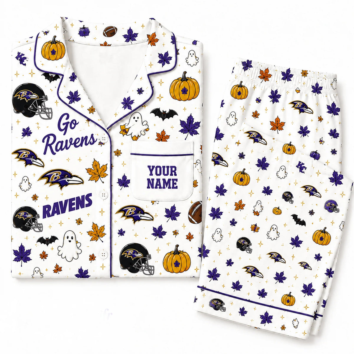 [SPECIAL OFFER] NEW CUSTOMIZED NFL28 BTR BALTIMORE RAVENS HALLOWEEN LONG PAJAMAS SET