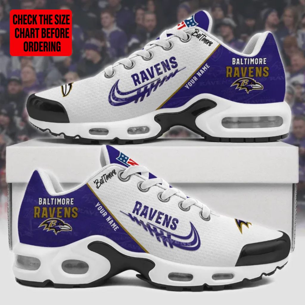 LIMITED EDITION - NEW CUSTOMIZED NFL28 BTR BALTIMORE RAVENS AIR MAX PLUS SNEAKERS