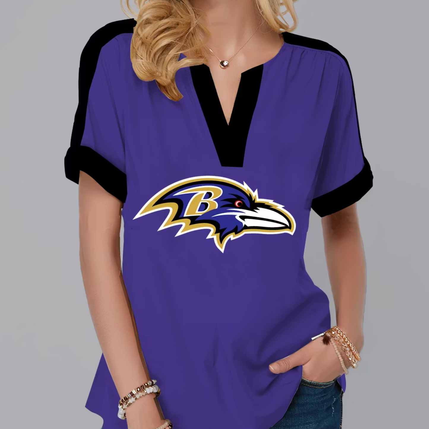 LIMITED EDITION - NEW CUSTOMIZED NFL28 BTR BALTIMORE RAVENS V-NECK FEMALE SHIRT