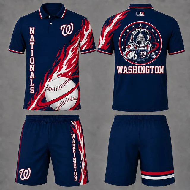 [FLASH SALE] NEW CUSTOMIZED MLB028 WNS WASHINGTON NATIONALS POLO SHIRT & SHORT PANTS SET