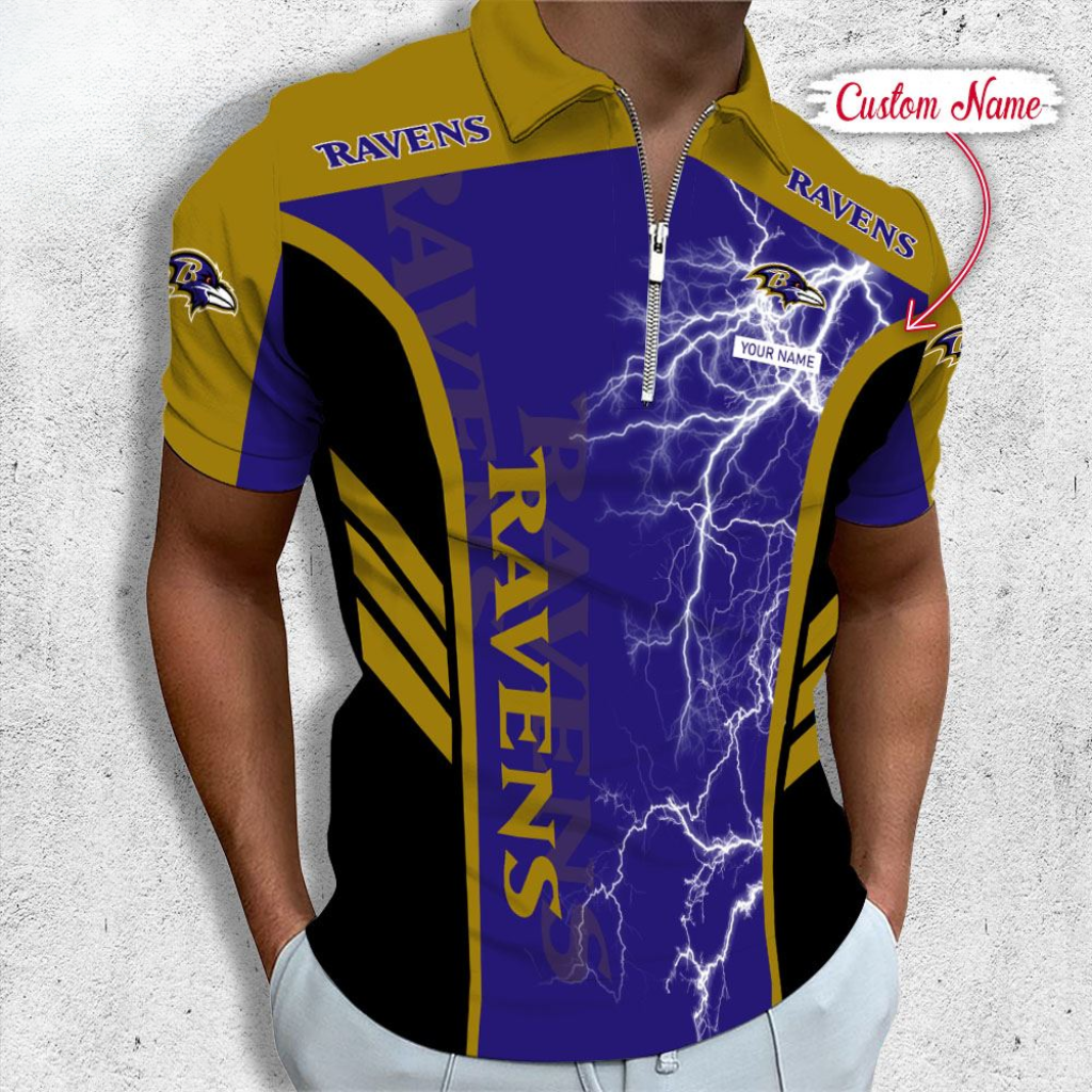 LIMITED EDITION - NEW CUSTOMIZED NFL28 BTR BALTIMORE RAVENS ZIP POLO SHIRT