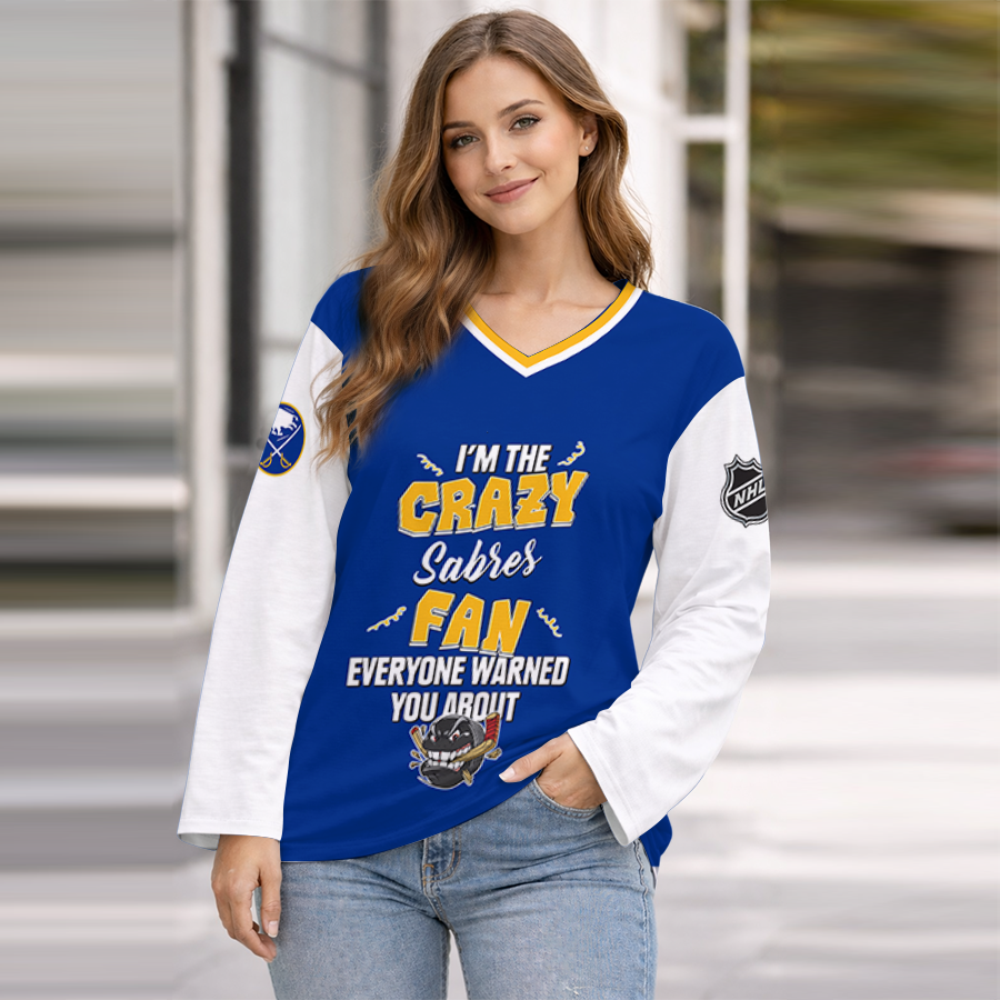 LIMITED EDITION - NEW CUSTOMIZED NHL28 BFS BUFFALO SABRES WOMEN'S HEART V-NECK LONG SLEEVE SHIRT