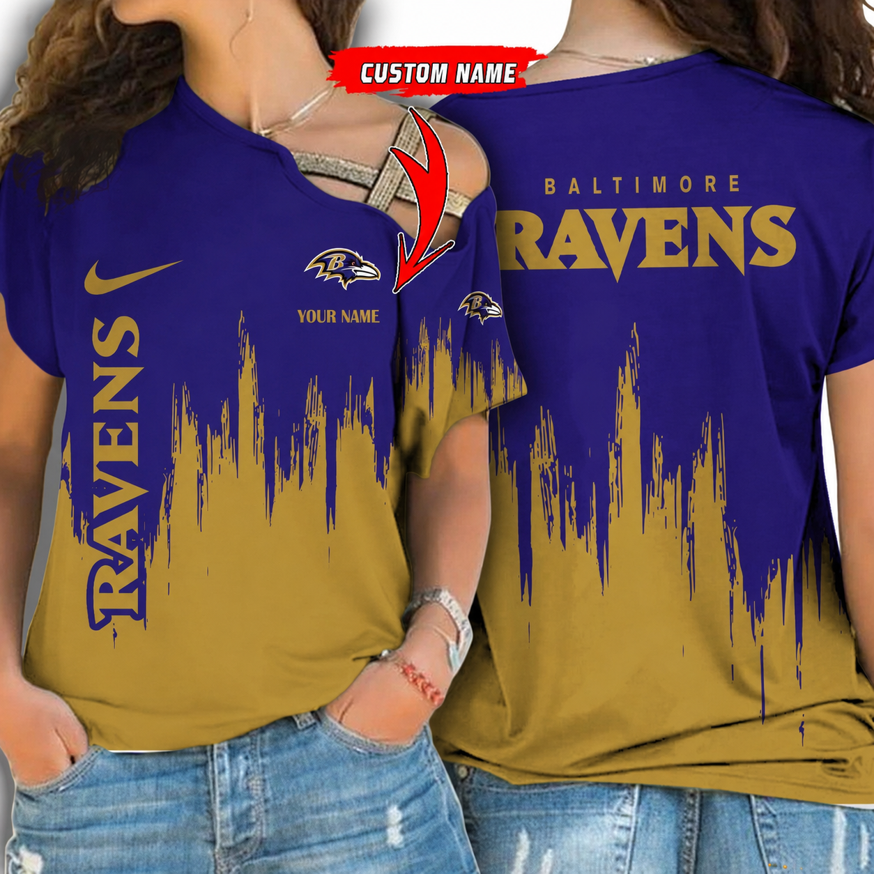 [SPECIAL OFFER] NEW CUSTOMIZED NFL28 BTR BALTIMORE RAVENS SHOULDER SHIRT