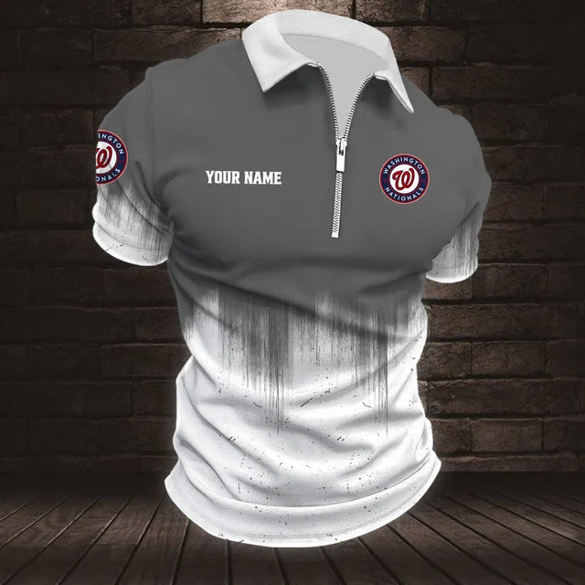 [FLASH SALE] NEW CUSTOMIZED MLB28 WNS WASHINGTON NATIONALS ZIP POLO SHIRT