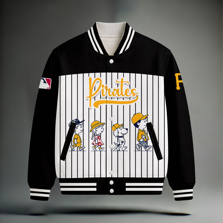 LIMITED EDITION - NEW CUSTOMIZED MLB29 PHP PITTSBURGH PIRATES SNOOPY STYLE SATIN VARSITY & BASEBALL JACKET
