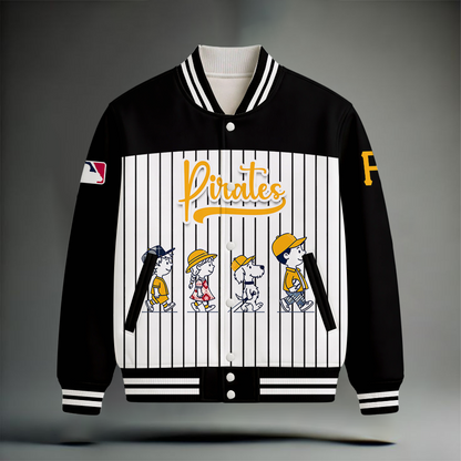 LIMITED EDITION - NEW CUSTOMIZED MLB29 PHP PITTSBURGH PIRATES SNOOPY STYLE SATIN VARSITY & BASEBALL JACKET