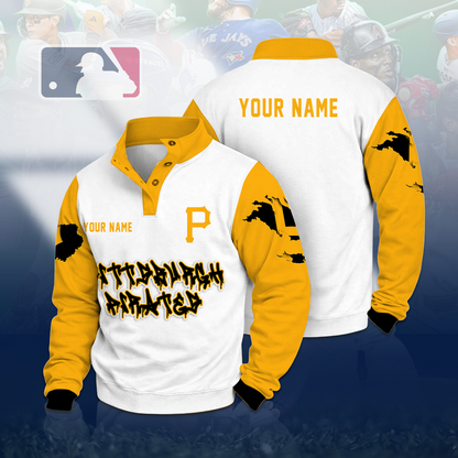 LIMITED EDITION - NEW CUSTOMIZED MLB29 PHP PITTSBURGH PIRATES BUTTON QUARTER PLACKET SWEATSHIRT
