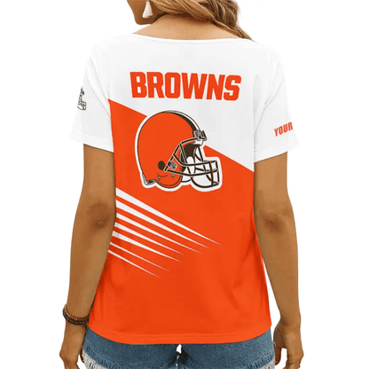 [SPECIAL OFFER] NEW CUSTOMIZED NFL29 CLB CLEVELAND BROWNS V-NECK FEMALE SHIRT
