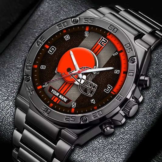 LIMITED EDITION - NEW CUSTOMIZED NFL29 CLB CLEVELAND BROWNS LUXURY STAINLESS STEEL WATCH