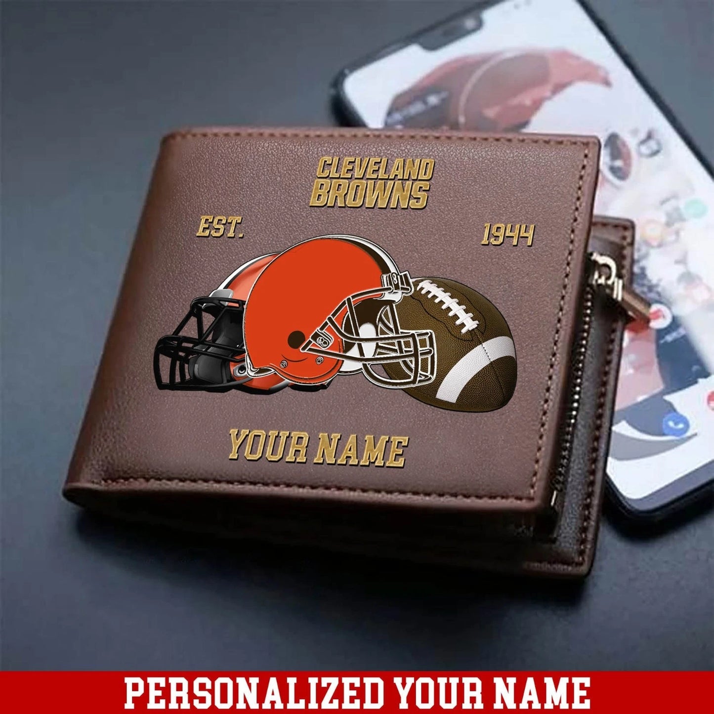 LIMITED EDITION - NEW CUSTOMIZED NFL29 CLB CLEVELAND BROWNS LEATHER WALLET