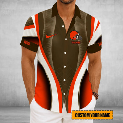 LIMITED EDITION - NEW CUSTOMIZED NFL29 CLB CLEVELAND BROWNS SHORT SLEEVE BUTTON-UP SHIRT
