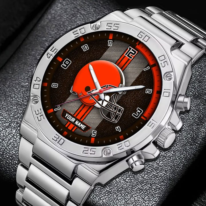 LIMITED EDITION - NEW CUSTOMIZED NFL29 CLB CLEVELAND BROWNS LUXURY STAINLESS STEEL WATCH