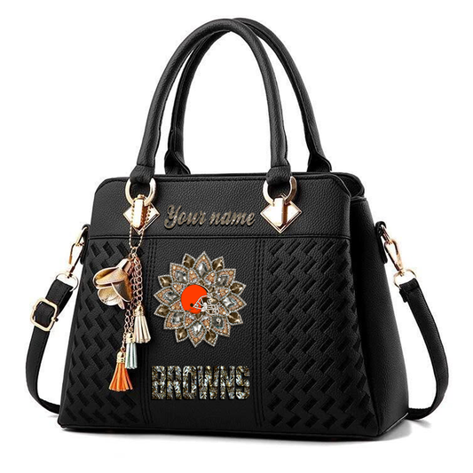 LIMITED EDITION - NEW CUSTOMIZED NFL29 CLB CLEVELAND BROWNS WOMEN'S ZIP HANDBAG MULTICOLOR