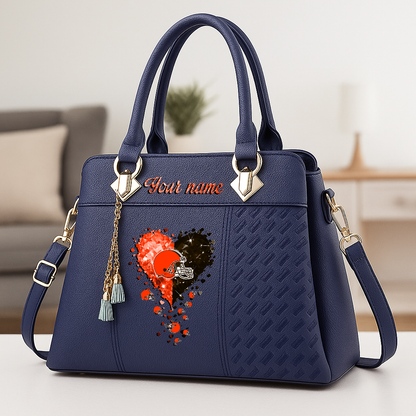 LIMITED EDITION - NEW CUSTOMIZED NFL29 CLB CLEVELAND BROWNS ZIP HANDBAG MULTICOLOR
