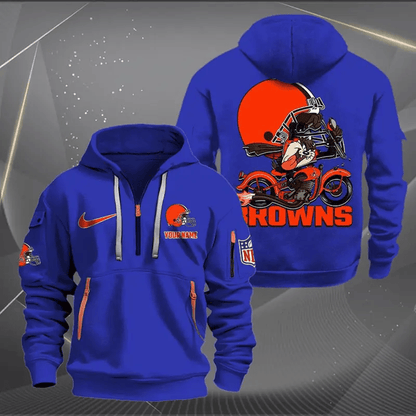 [SPECIAL OFFER] NEW CUSTOMIZED NFL29 CLB CLEVELAND BROWNS MUTICOLOR QUARTER ZIP HOODIE