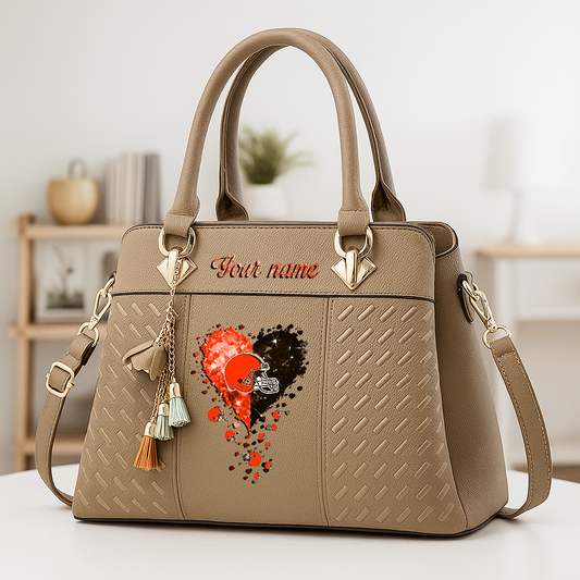 LIMITED EDITION - NEW CUSTOMIZED NFL29 CLB CLEVELAND BROWNS ZIP HANDBAG MULTICOLOR