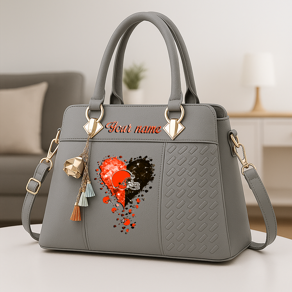 LIMITED EDITION - NEW CUSTOMIZED NFL29 CLB CLEVELAND BROWNS ZIP HANDBAG MULTICOLOR