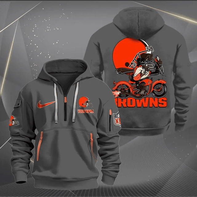 [SPECIAL OFFER] NEW CUSTOMIZED NFL29 CLB CLEVELAND BROWNS MUTICOLOR QUARTER ZIP HOODIE