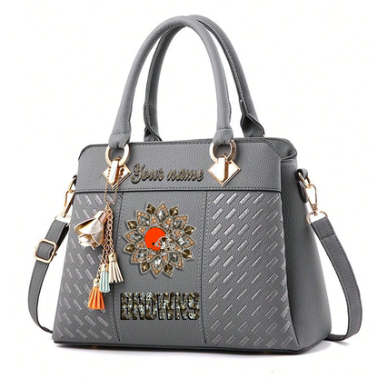 LIMITED EDITION - NEW CUSTOMIZED NFL29 CLB CLEVELAND BROWNS WOMEN'S ZIP HANDBAG MULTICOLOR