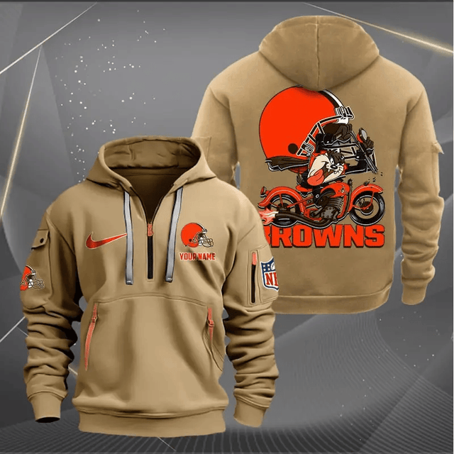 [SPECIAL OFFER] NEW CUSTOMIZED NFL29 CLB CLEVELAND BROWNS MUTICOLOR QUARTER ZIP HOODIE
