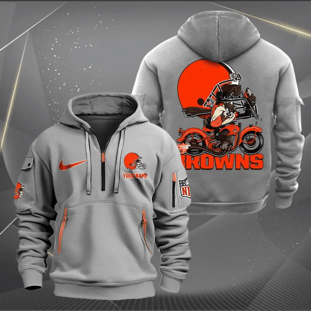 [SPECIAL OFFER] NEW CUSTOMIZED NFL29 CLB CLEVELAND BROWNS MUTICOLOR QUARTER ZIP HOODIE