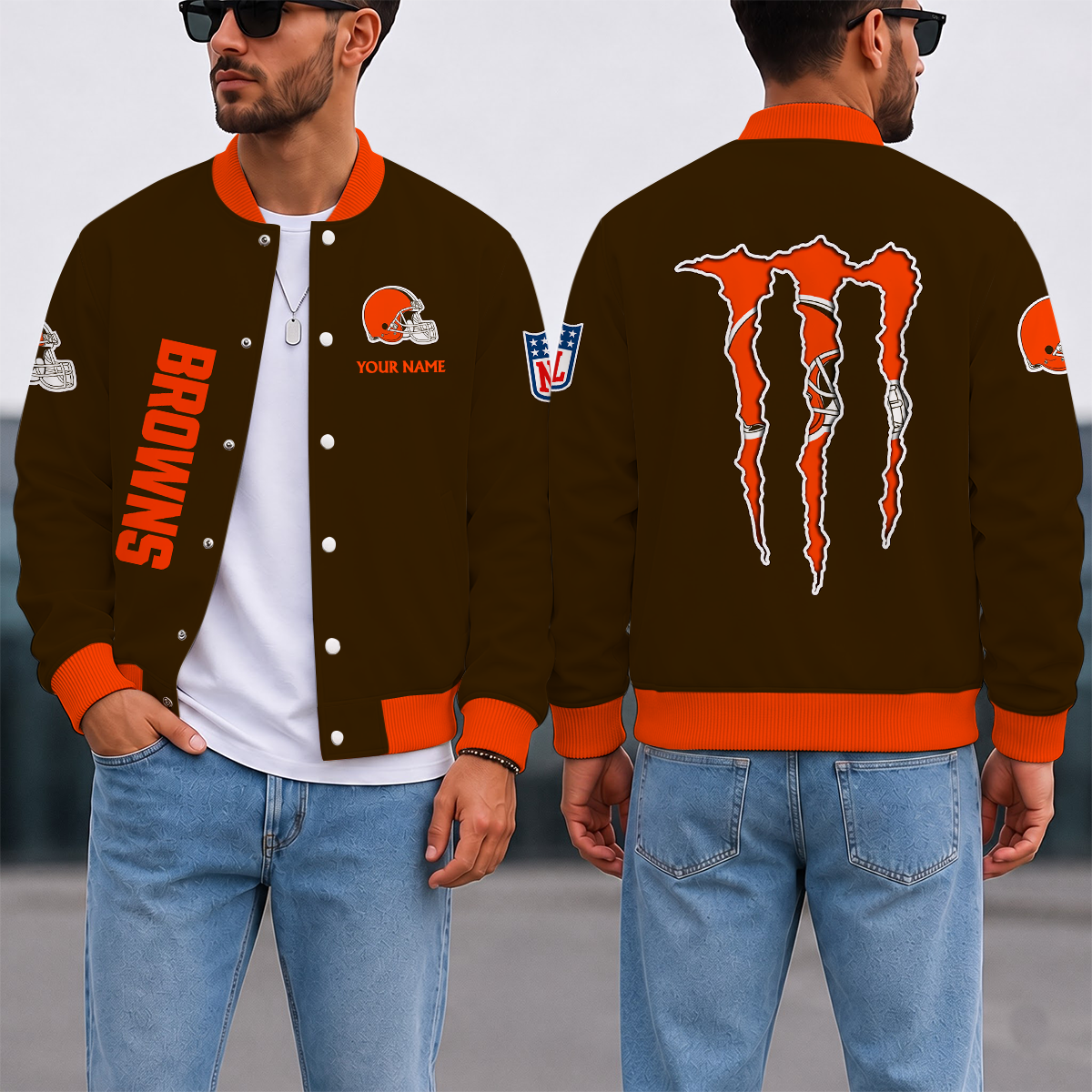 LIMITED EDITION - NEW CUSTOMIZED NFL29 CLB CLEVELAND BROWNS SATIN VARSITY & BASEBALL JACKET