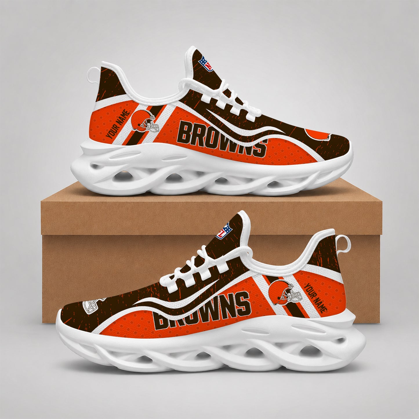 SPECIAL EDITION - NEW CUSTOMIZED NFL29 CLB CLEVELAND BROWNS MAX SOUL SHOES