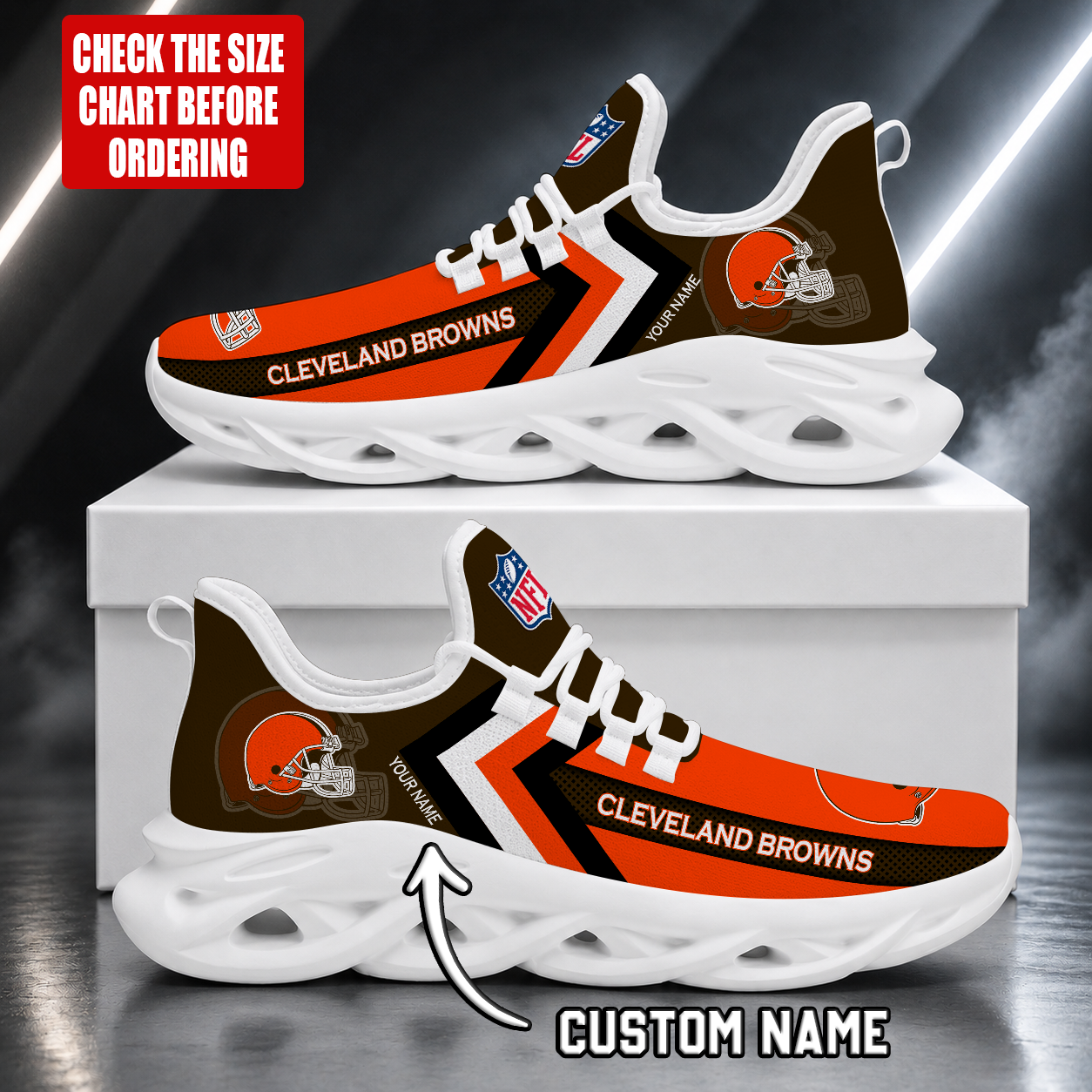 LIMITED EDITION - NEW CUSTOMIZED NFL29 CLB CLEVELAND BROWNS UNISEX MAX SOUL SHOES