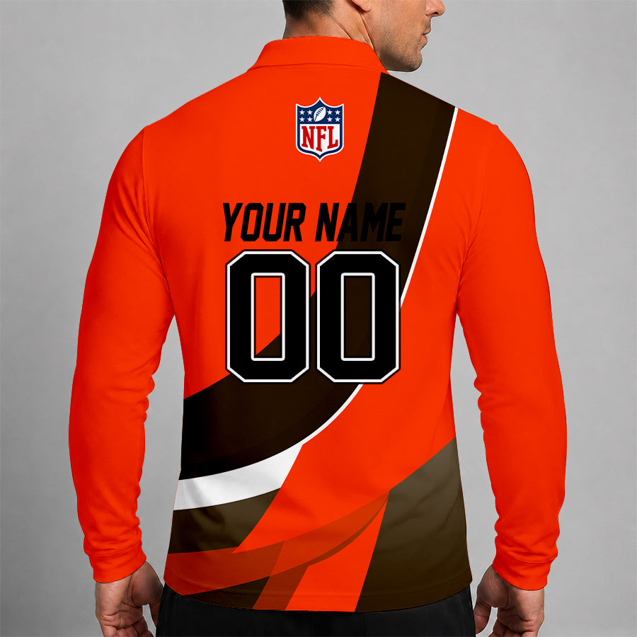 [SPECIAL OFFER] NEW CUSTOMIZED NFL29 CLB CLEVELAND KHAKIS LONG SLEEVE POLO SHIRT