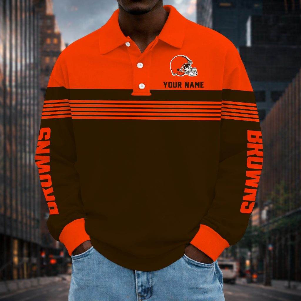 LIMITED EDITION - NEW CUSTOMIZED NFL29 CLB CLEVELAND BROWNS LONG SLEEVE POLO SHIRT