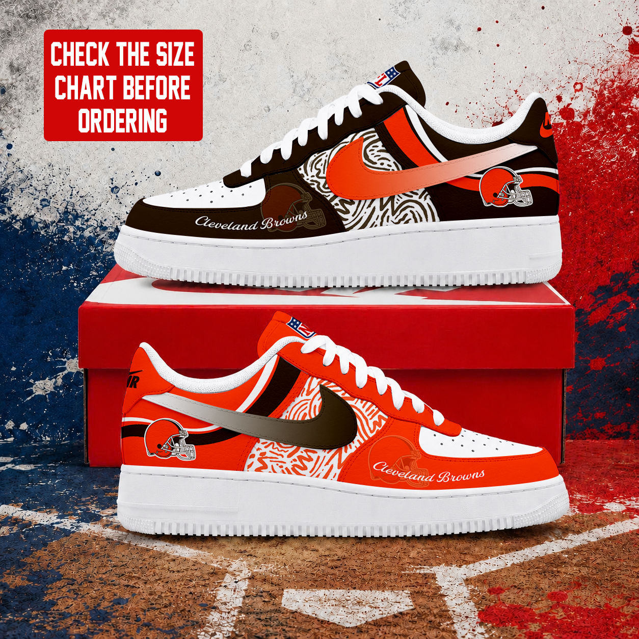 LIMITED EDITION - NEW CUSTOMIZED NFL29 CLB CLEVELAND BROWNS AF1 SHOES