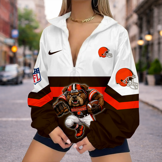 LIMITED EDITION - NEW CUSTOMIZED NFL29 CLB CLEVELAND BROWNS V-NECK ZIPPER SWEATSHIRT JACKET