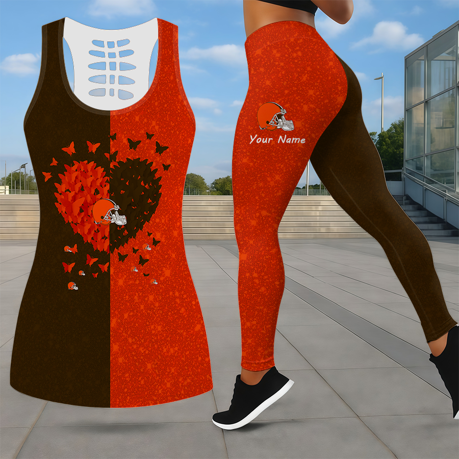 LIMITED EDITION - NEW CUSTOMIZED NFL29 CLB CLEVELAND BROWNS LEGGINGS & HOLLOW TANK TOP SET