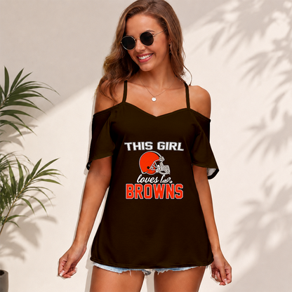 [SPECIAL OFFER] NEW CUSTOMIZED NFL29 CLB CLEVELAND BROWNS WOMEN'S STRAPPY OFF-SHOULDER TOP