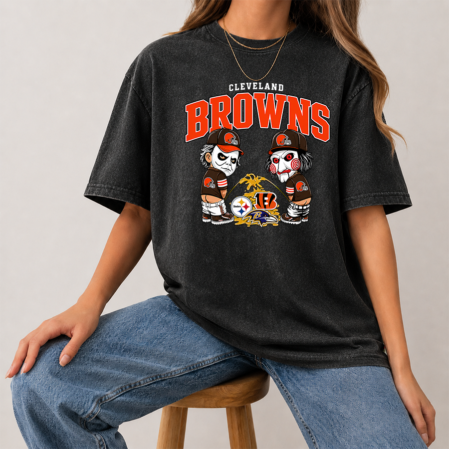 [SPECIAL OFFER] NEW CUSTOMIZED NFL29 CLB CLEVELAND BROWNS FUNNY MULTICOLOR WASHED TEE