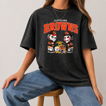 [SPECIAL OFFER] NEW CUSTOMIZED NFL29 CLB CLEVELAND BROWNS FUNNY MULTICOLOR WASHED TEE