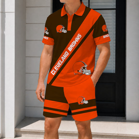 SPECIAL EDITION - NEW CUSTOMIZED NFL29 CLB CLEVELAND BROWNS POLO SHIRT & SHORT PANTS SET