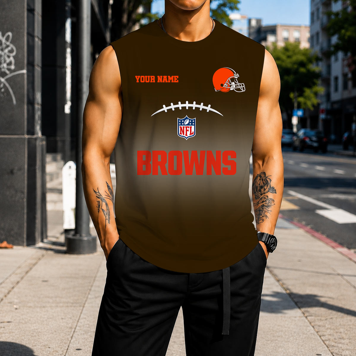 LIMITED EDITION - NEW CUSTOMIZED NFL29 CLB CLEVELAND BROWNS MEN'S GYM SHIRT