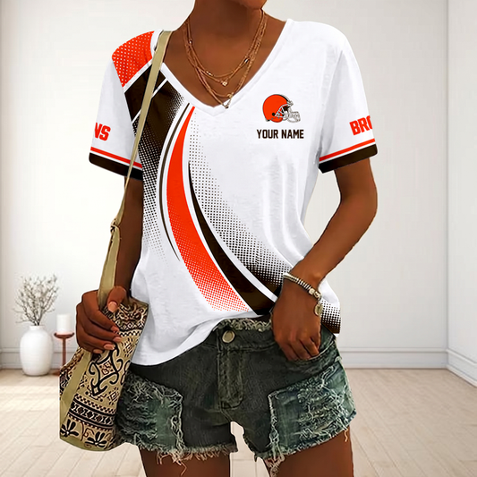 LIMITED EDITION - NEW CUSTOMIZED NFL29 CLB CLEVELAND BROWNS V-NECK FEMALE SHIRT