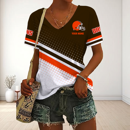 LIMITED EDITION - NEW CUSTOMIZED NFL29 CLB CLEVELAND BROWNS V-NECK FEMALE SHIRT