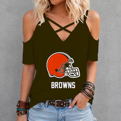 LIMITED EDITION - NEW CUSTOMIZED NFL29 CLB CLEVELAND BROWNS CRISS CROSS V-NECK TOP