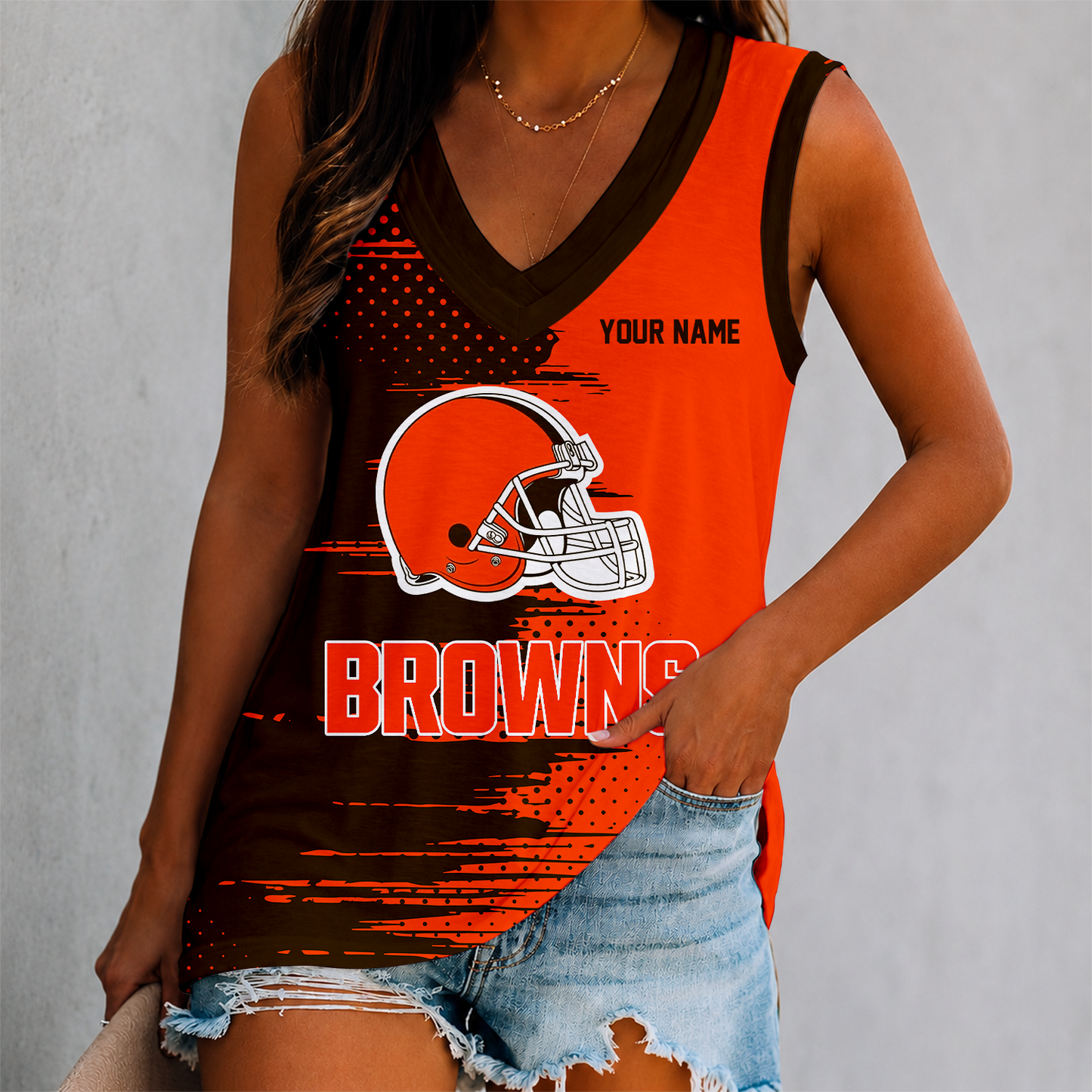 LIMITED EDITION - NEW CUSTOMIZED NFL29 CLB CLEVELAND BROWNS WOMEN'S V-NECK TANK TOP