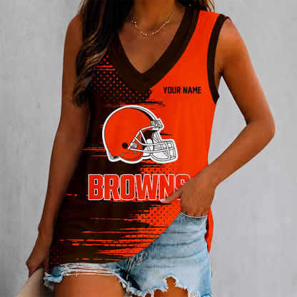 LIMITED EDITION - NEW CUSTOMIZED NFL29 CLB CLEVELAND BROWNS WOMEN'S V-NECK TANK TOP