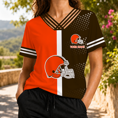 LIMITED EDITION - NEW CUSTOMIZED NFL29 CLB CLEVELAND BROWNS V-NECK SHIRT